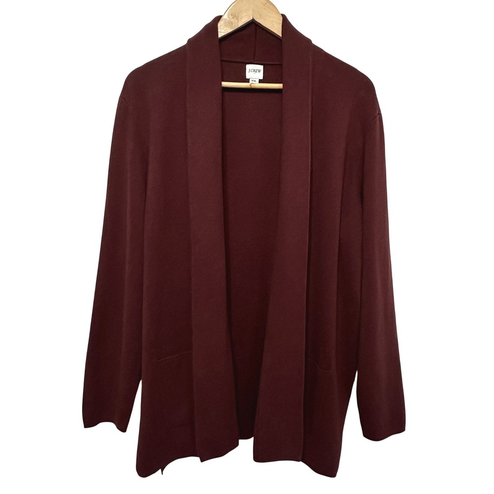 J.Crew Juliette Long Knit Cardigan Sweater Women XXL Burgundy Brown Open Front
